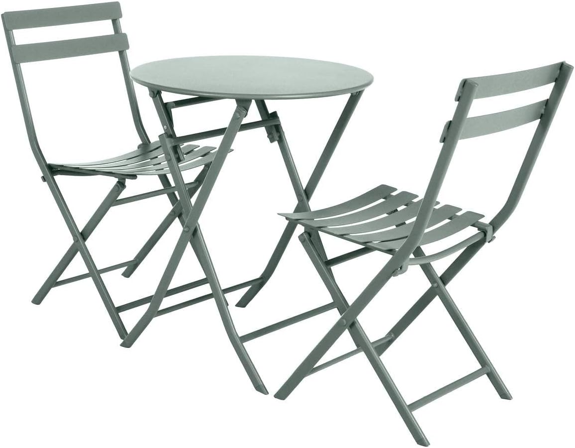 bleujardin - Greensboro - Ø60 cm - Table de jardin pliante acier vert 2 places