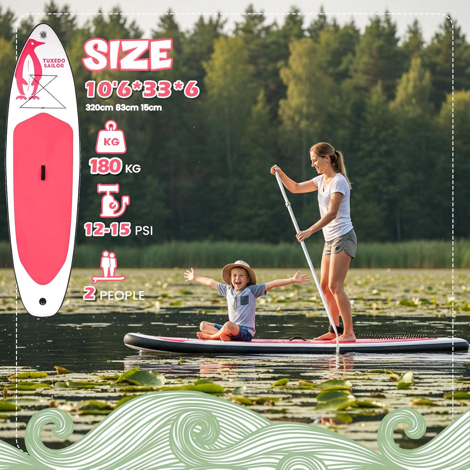 bleujardin - SUP gonflable adulte - Accessoires inclus - robuste