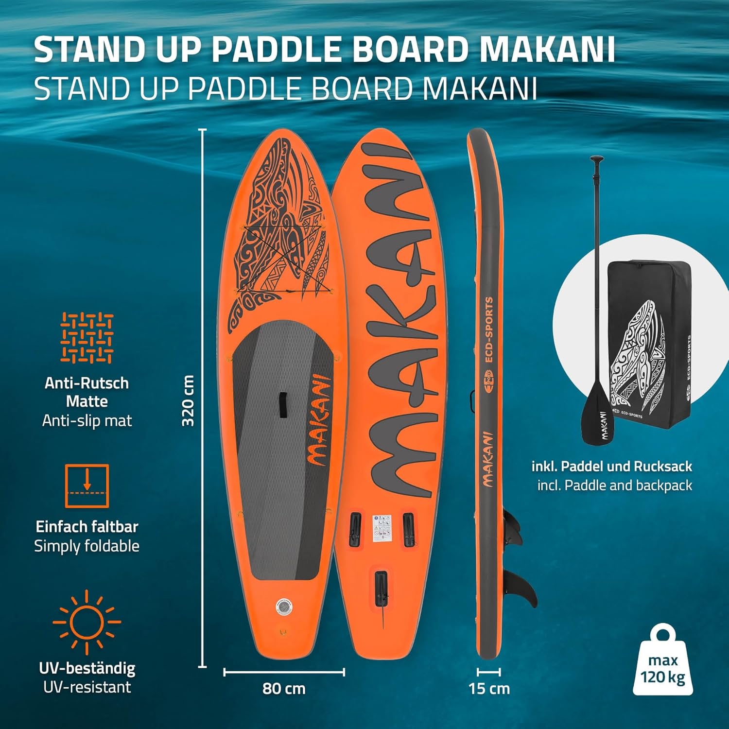 bleujardin - Stand Up Paddle Série - 305/308/320/380 cm - PVC, 120/150 kg, ép. 10/15 cm