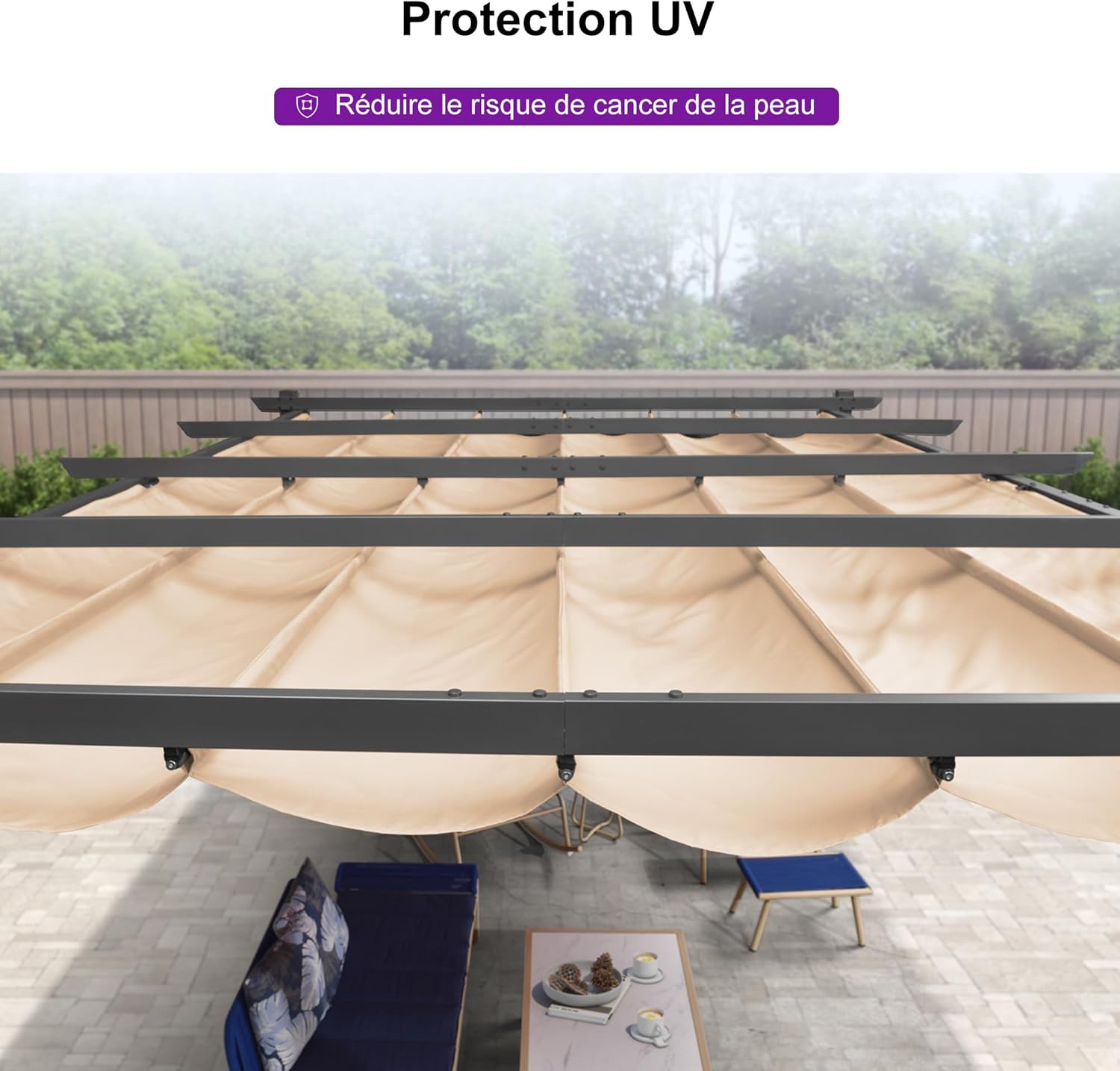 bleujardin - Pergola Aluminium - 4x3m - Toit coulissant, tissu kaki
