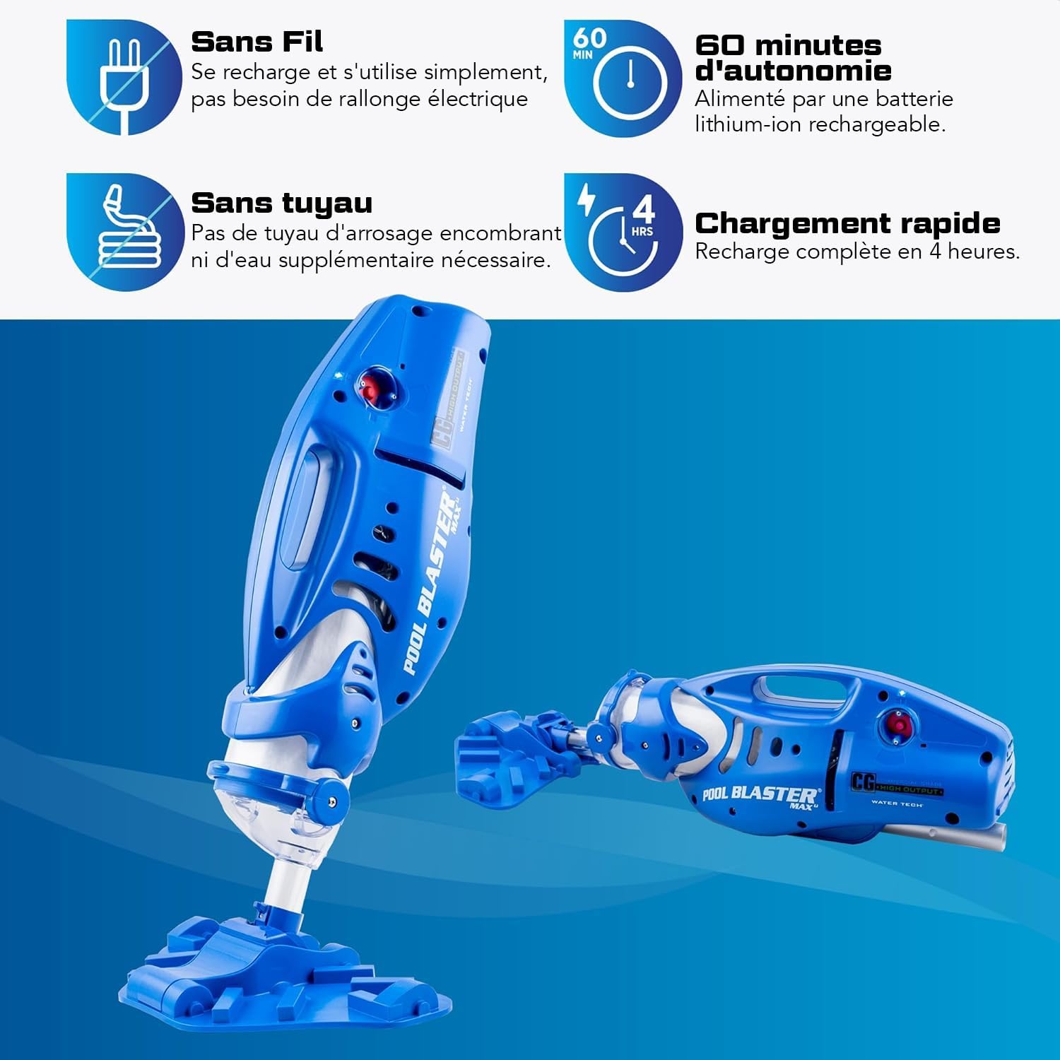 Water Tech - bleujardin Max Li - aspirateur piscine sans fil, puissance accrue, moteur P30, spa, CG