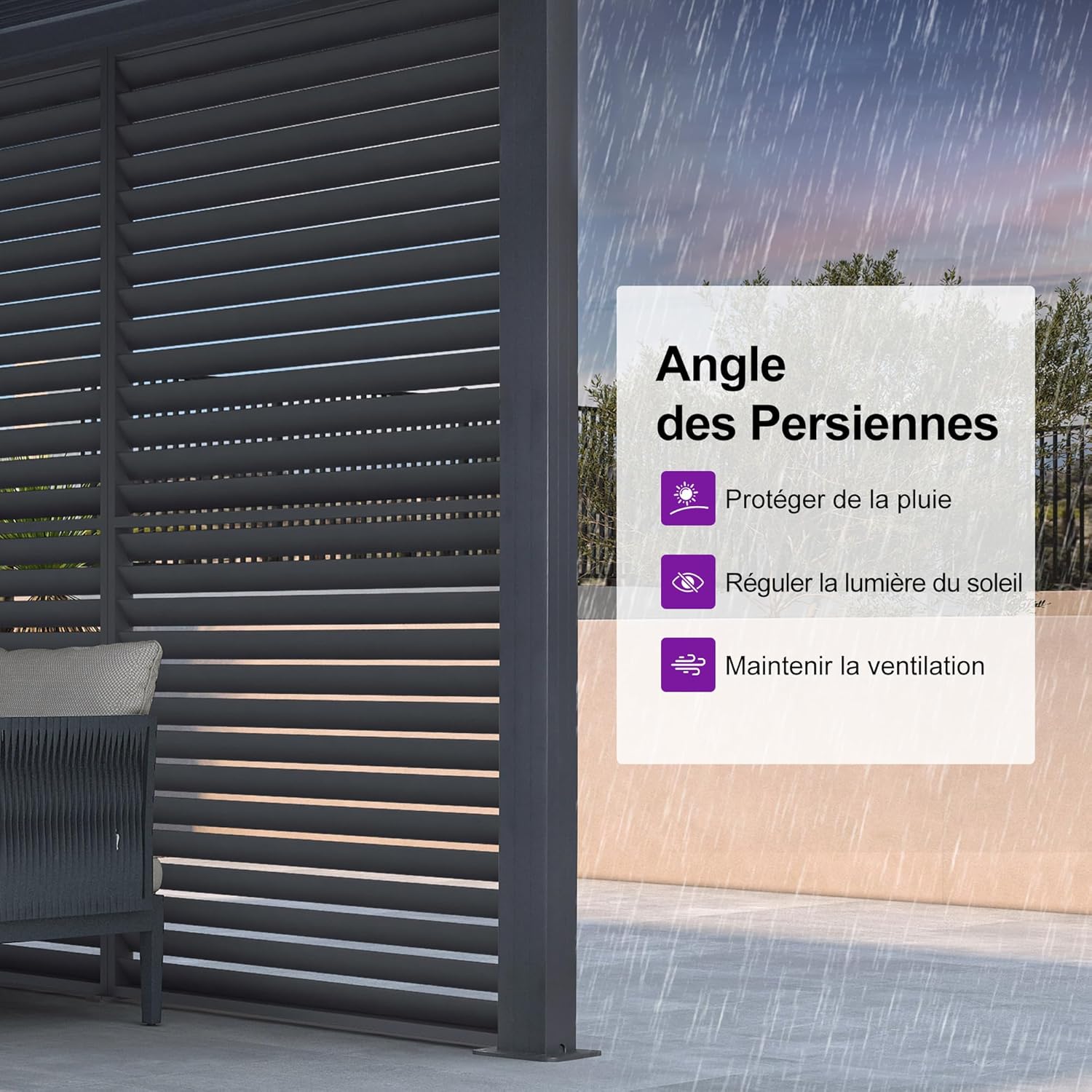 bleujardin - pergola bioclimatique - 4,24x3,3m - alu, persienne fixes, gris