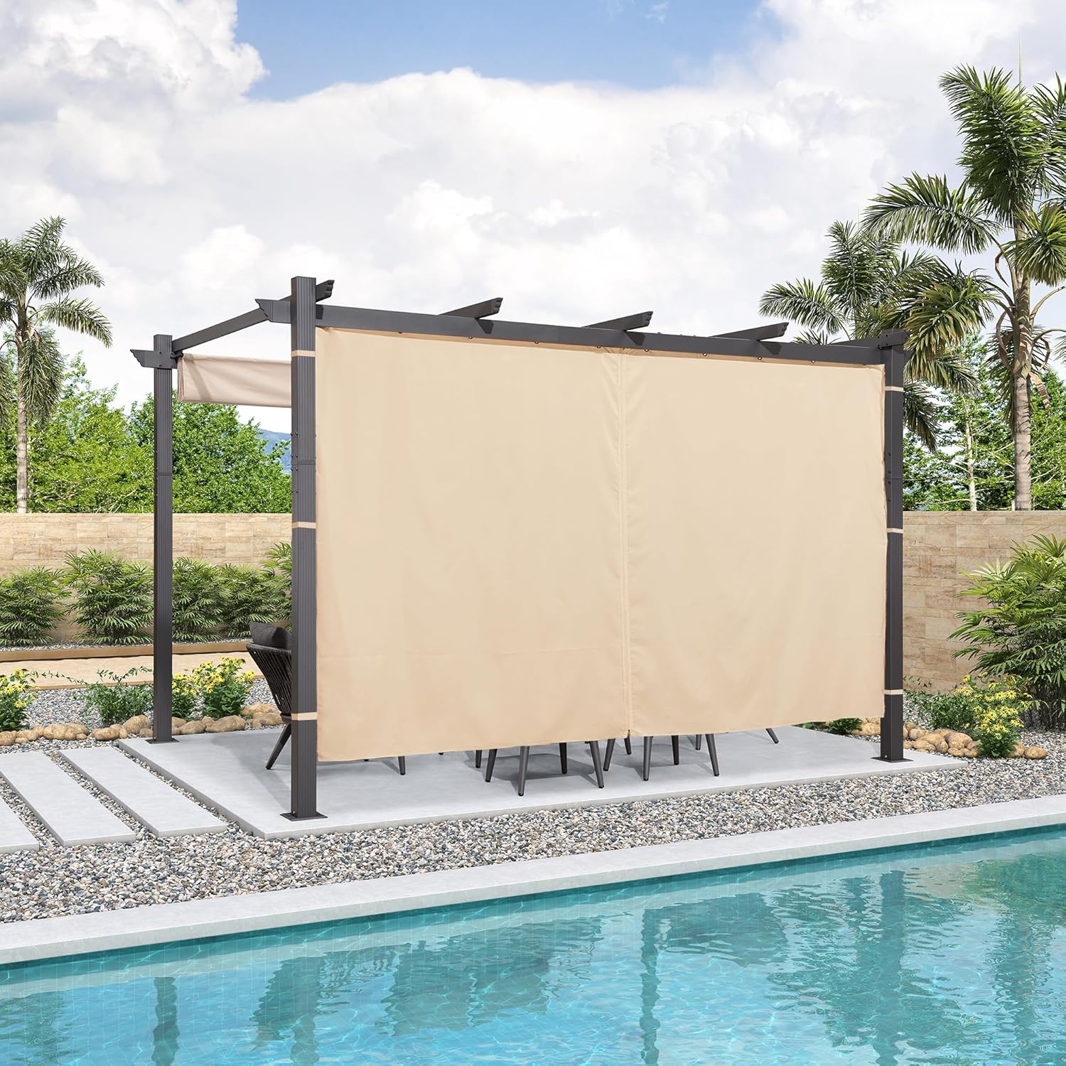 bleujardin - Pergola aluminium série Rideau - 4x3m toit coulissant extérieur