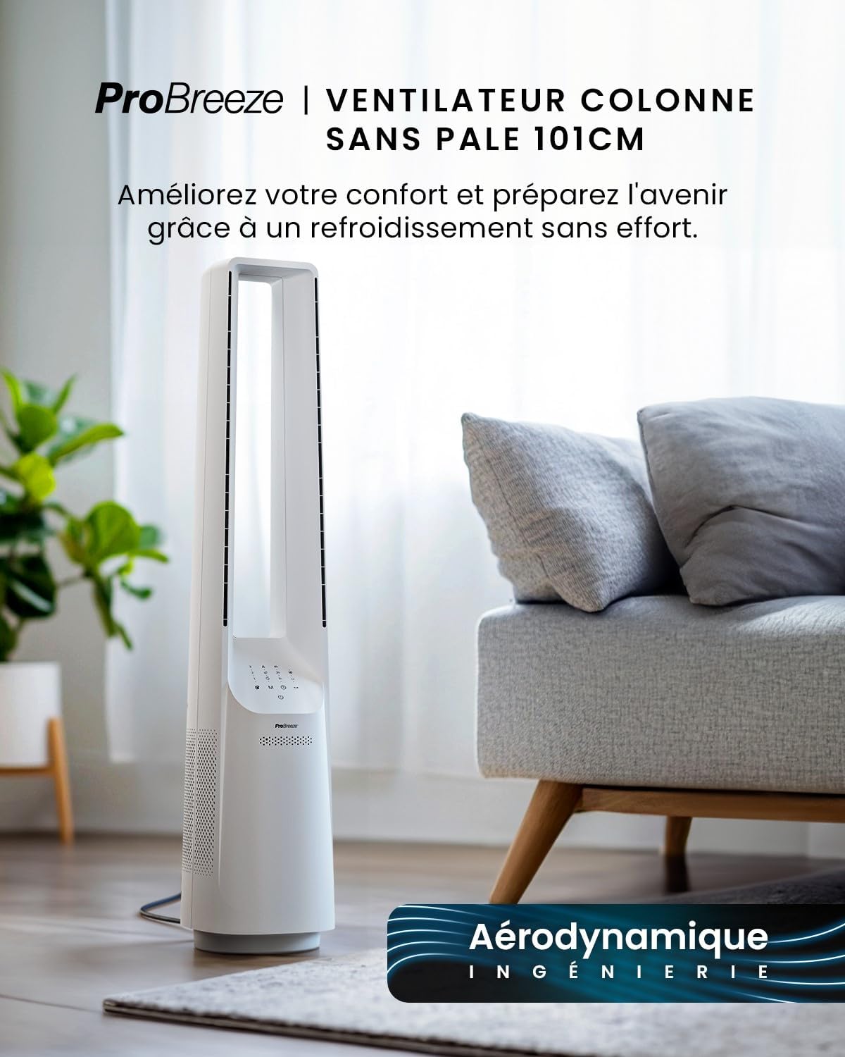 bleujardin - Ventilateur colonne, 101 cm - 6 vitesses, oscillation 60°, silencieux