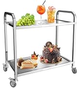 bleujardin Chariot de Service INOX Service desserte de Cuisine à roulettes avec roulettes, 2 étagère...