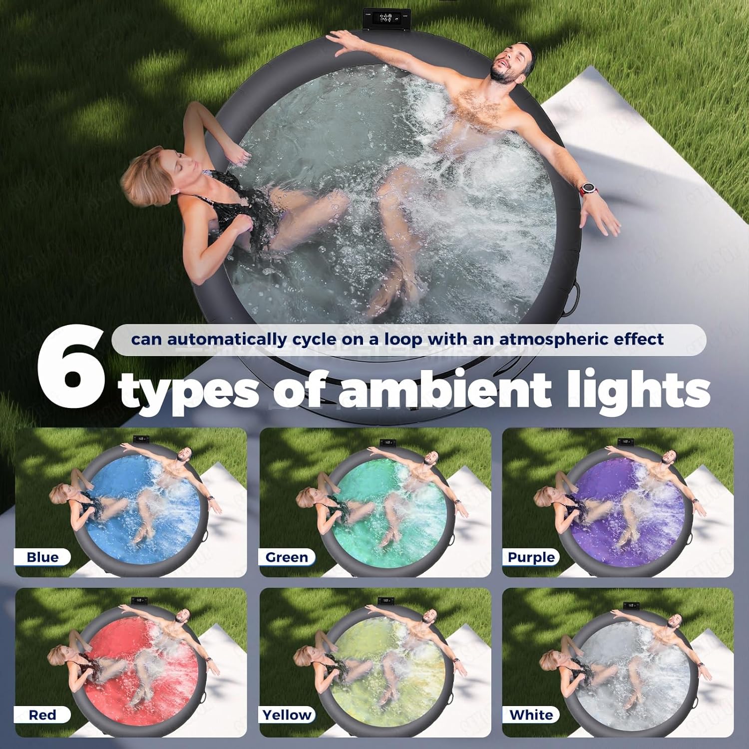 Spa Gonflable Portable d'extérieur 72 Pouces (183 cm) pour 2 à 4 Personnes, 110 Jets d'air, avec Chauffage, Filtre et Tapis de Sol Inclus