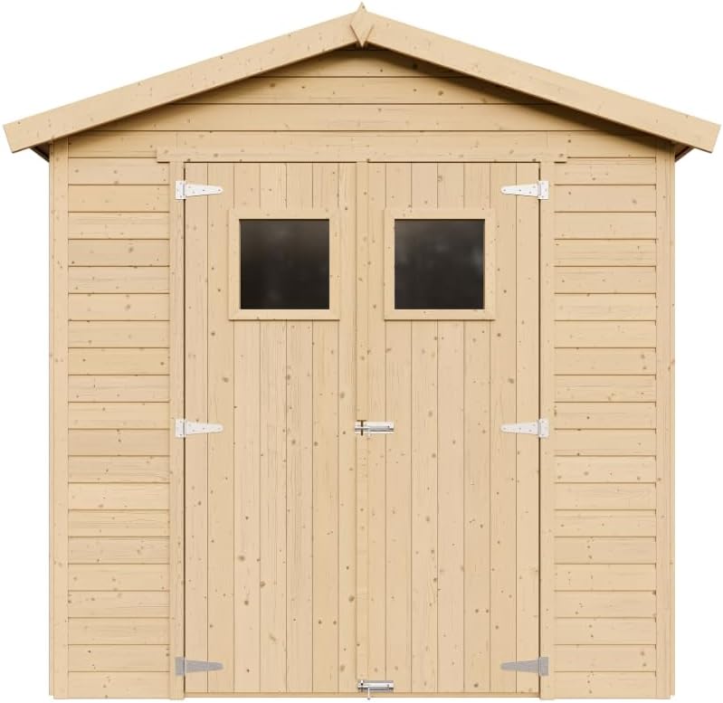 Abri de Jardin en Bois Naturel - Stockage extérieur avec fenêtres H228x222x233 cm/4,2 m² Hangar en Bois Naturel - Atelier Rangement Outils et vélos- bleujardin M351