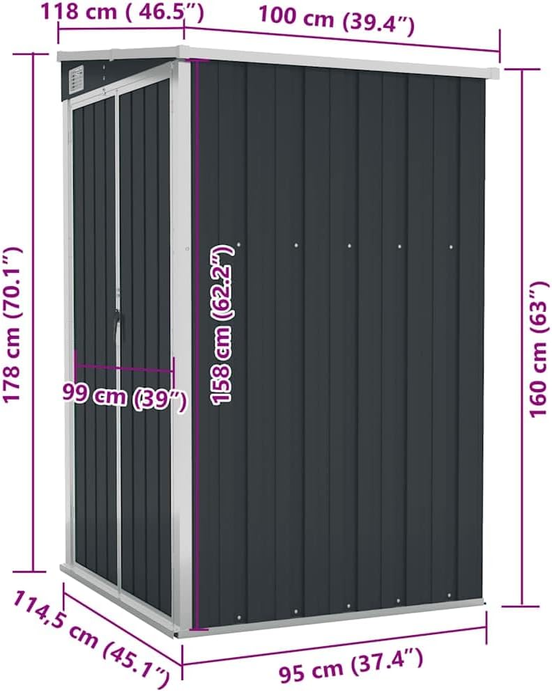bleujardin Remise de Jardin Murale Anthracite 118x100x178 cm Acier,Structures extérieures, Cabanes & abris de Jardin,316219
