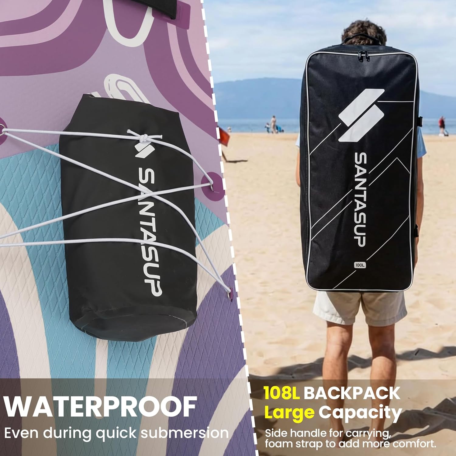 Tableau Gonflable Stand Up Paddle avec Accessoires Sup, Pont EVA antidérapant, Tableau Large 10'6