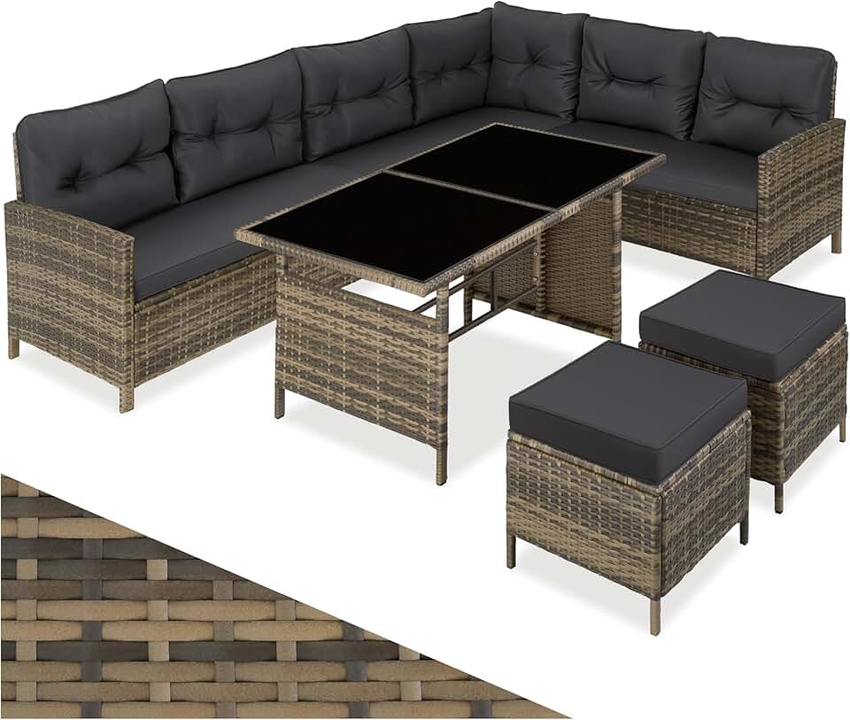 bleujardin - Salon de Jardin Modulable Angle - rotin - coussins inclus