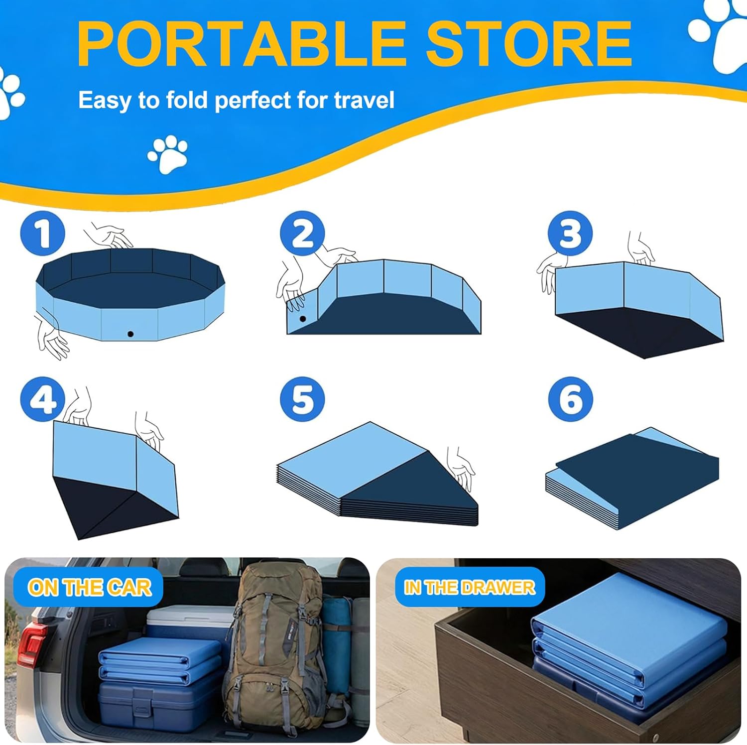 Piscine Chien Pliable 160x30cm en PVC, Piscine Enfant Stable et Antidérapant, Piscine Portable pour Grand Chien et Animaux de Compagnie Bleu