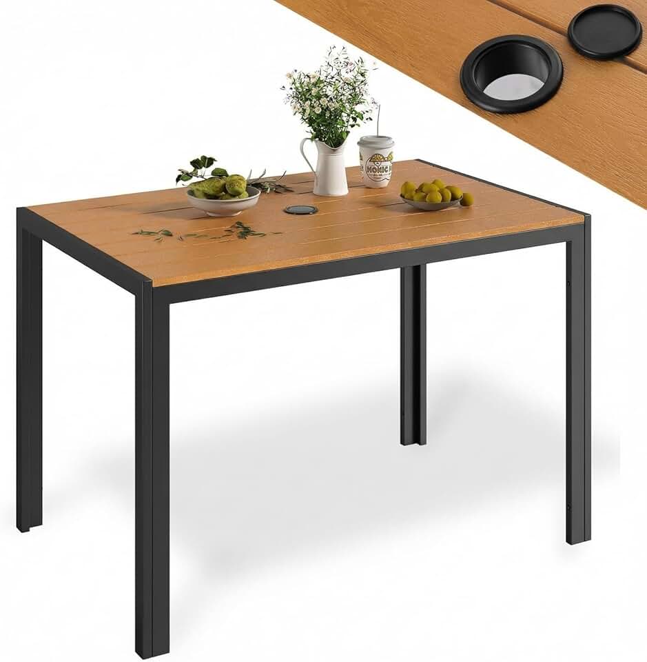 bleujardin - Table de jardin 110x70cm - WPC, aluminium, trou parasol, brun teck