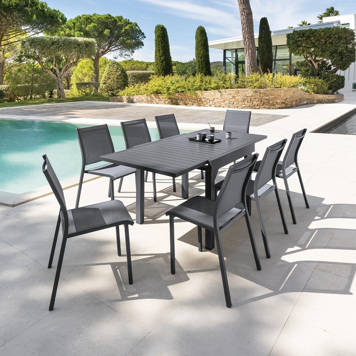 bleujardin - Piazza extensible - 180/240x90 cm - alu gris, 8 places
