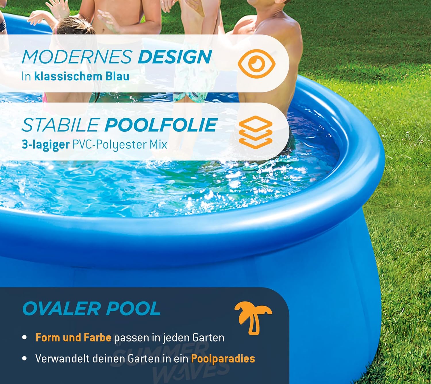 bleujardin Quick Up Kit complet de piscine - Ovale - 457 x 305 x 107 cm - Bleu - Piscine hors-sol et piscine avec pompe à filtre, échelle, tapis de sol et bâche