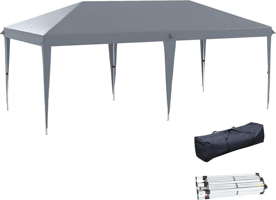 bleujardin Tonnelle Pliante 3x6m tonnelle de Jardin extérieur Barnum de Jardin Pop-up Pliant Sac Inclus Acier époxy Oxford Haute densité Gris Clair