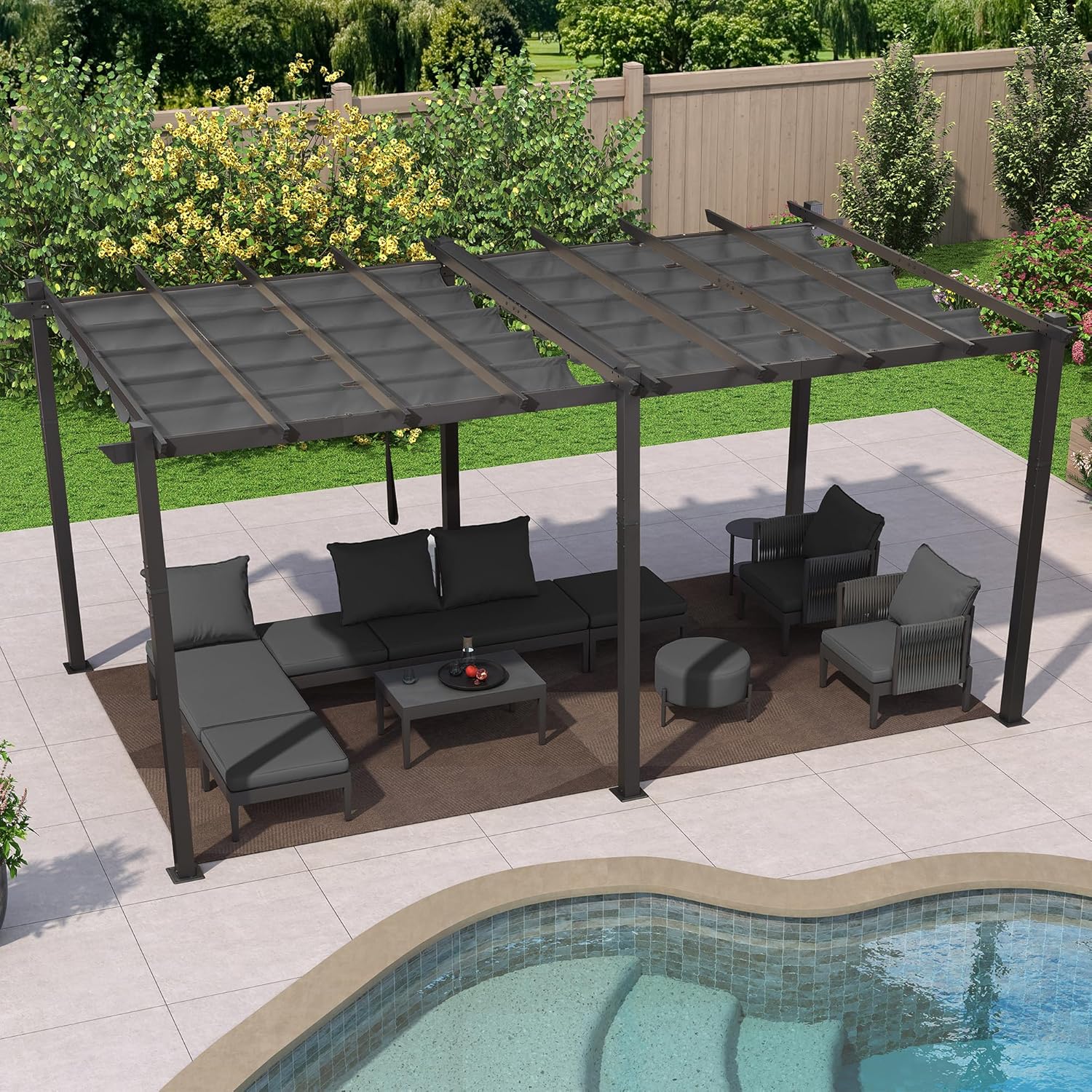 bleujardin - pergola aluminium - 5,5x3 m - toit coulissant, tissu teint