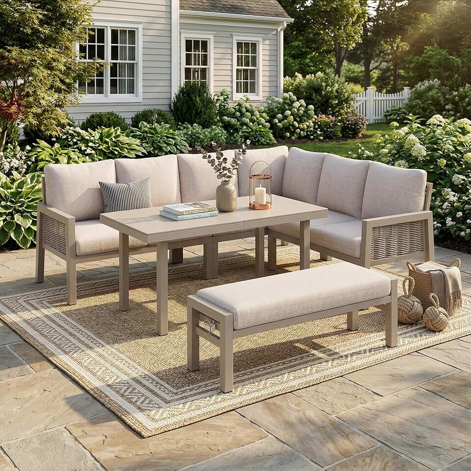 bleujardin - I-Kaki - ensemble jardin 8 pers. - fer, verre, corde PE