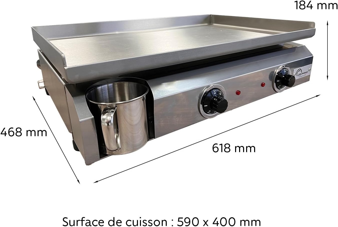 bleujardin - Plancha électrique 2 zones inox 3000W, 60x40cm - 8679