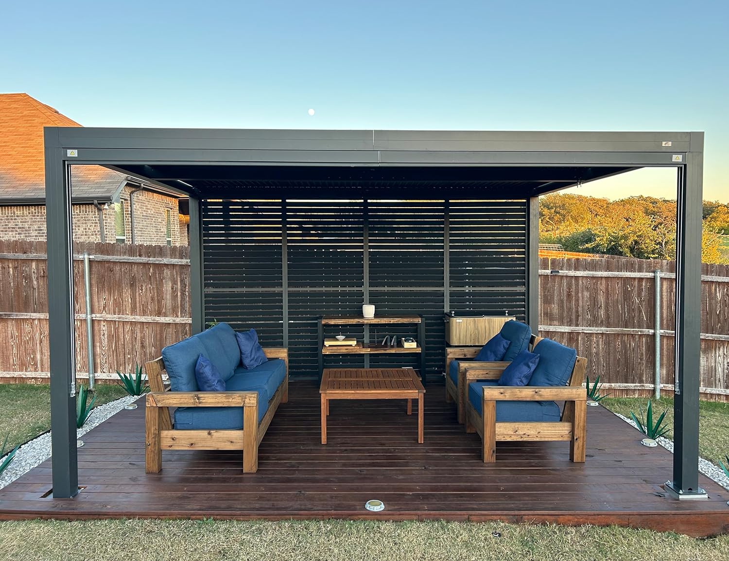 bleujardin - pergola bioclimatique - 4,24x3,3m - alu, persienne fixes, gris