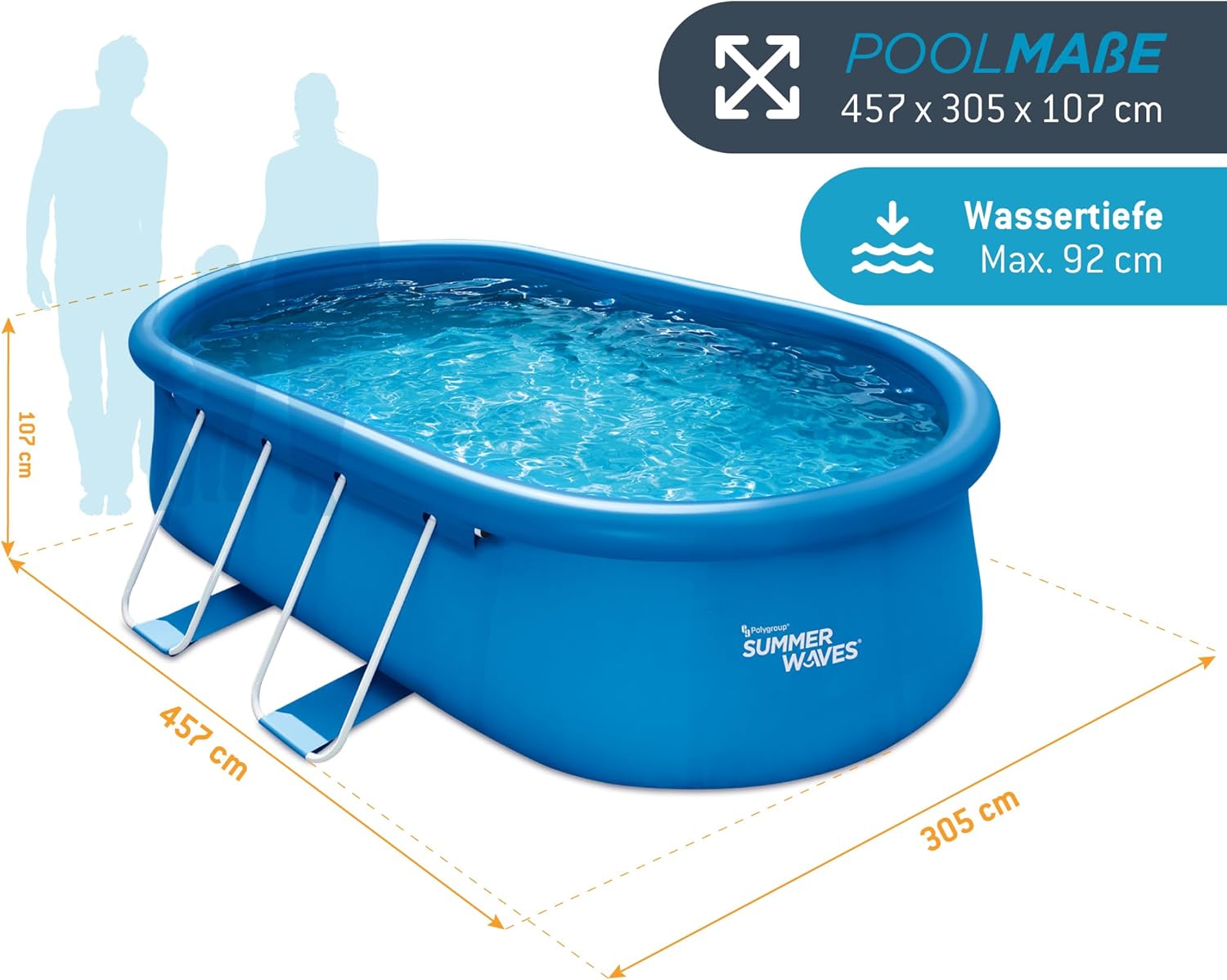 bleujardin Quick Up Kit complet de piscine - Ovale - 457 x 305 x 107 cm - Bleu - Piscine hors-sol et piscine avec pompe à filtre, échelle, tapis de sol et bâche