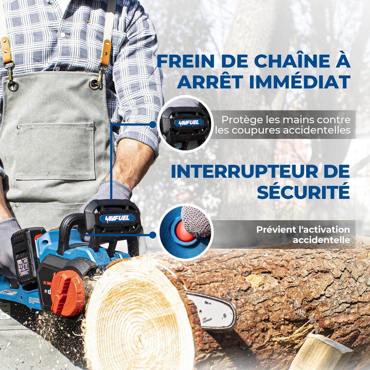 bleujardin - Tronçonneuse sans fil 40V - 38 cm - Moteur brushless, 2 batteries 4 Ah