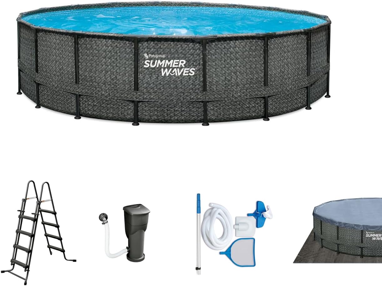 bleujardin - Elite Frame rotin gris - Ø488x122 cm - Piscine hors-sol