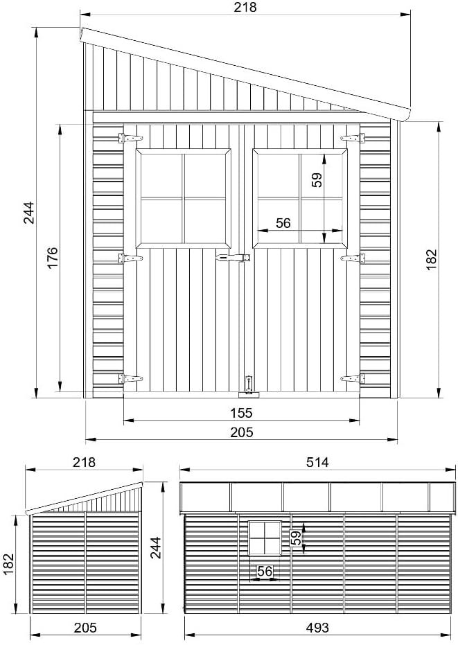 Abri de Jardin en Bois Naturel (avec paroi latérale) Plus Les PLANCHERS IMPRÉGNÉ- Stockage extérieur avec fenêtres- H244x218x514 cm/10 m2- Atelier Rangement Outils et vélos- bleujardin M341A+M341G