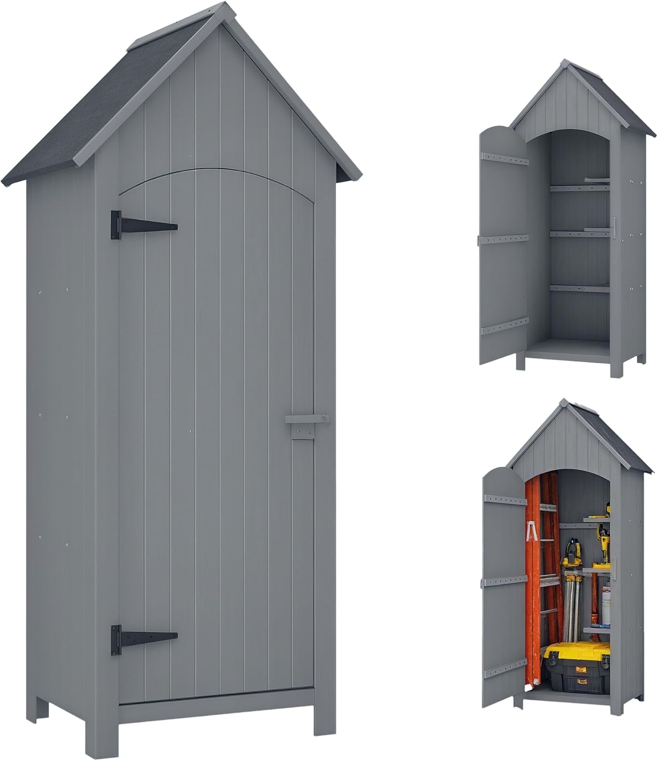 bleujardin Abri de Jardin en Bois cabane de Jardin Exterieur Armoire de Jardin avec Toit bitumé 3 étagères Porte avec loquet Rangement et Stockage extérieurs pour terrasse 77,5 x 54,2 x 179,5 cm Gris