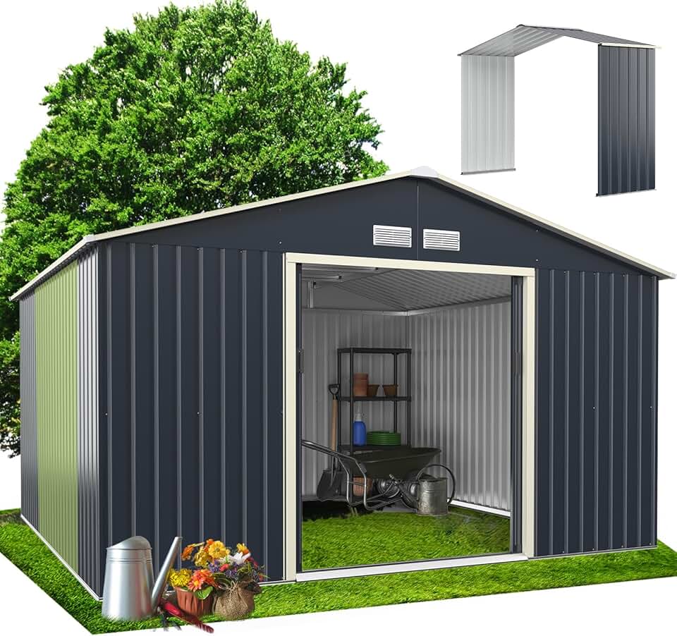 bleujardin - abri de jardin métal - 340x319x210cm - 10m², porte coulissante, abri extension, résistant intempéries