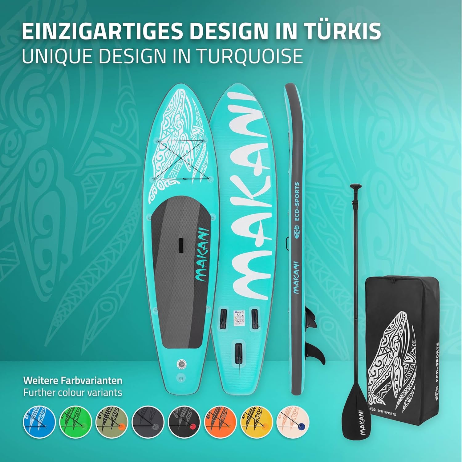 bleujardin - Stand Up Paddle Board - 305/308/320/380 cm - PVC, jusqu’à 150 kg, 10/15 cm, sac, pompe