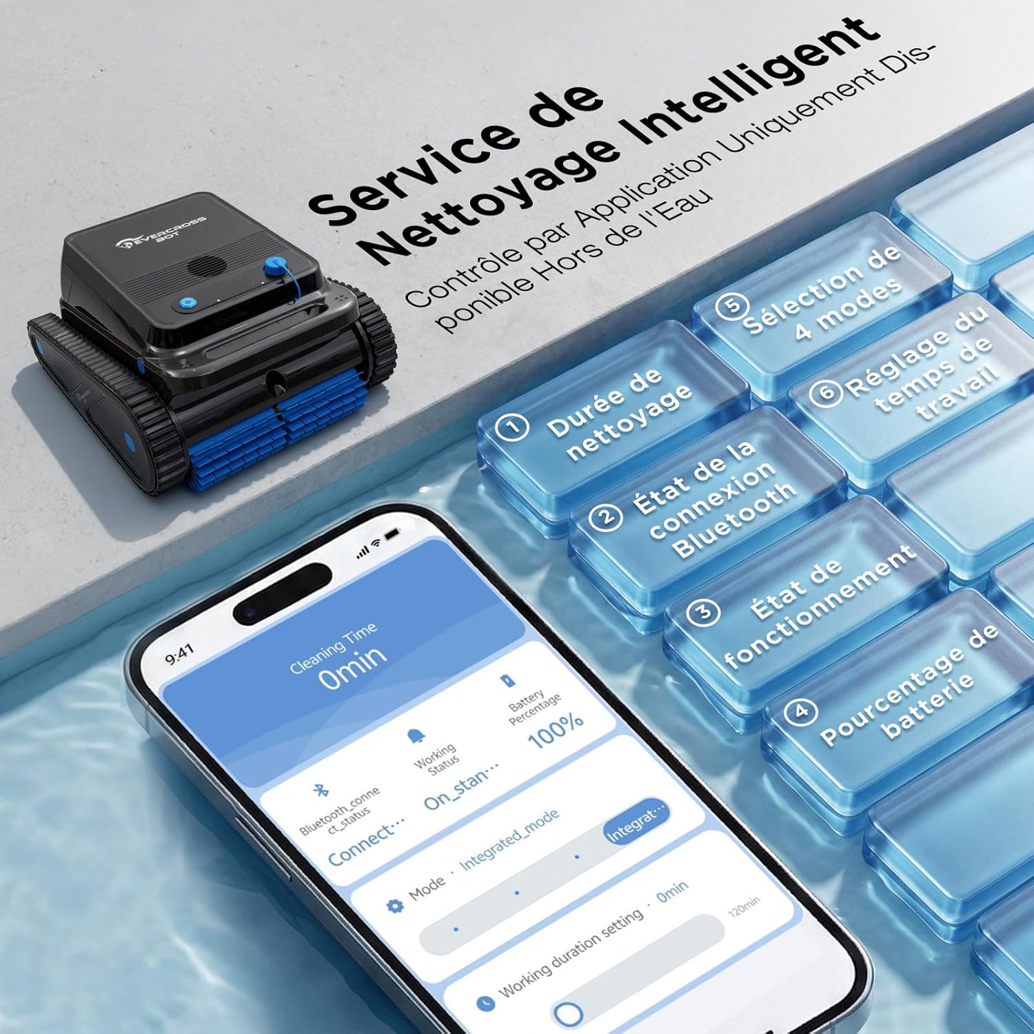 U8 Robot piscine - Sans fil, 120min, appli, 200㎡, U8