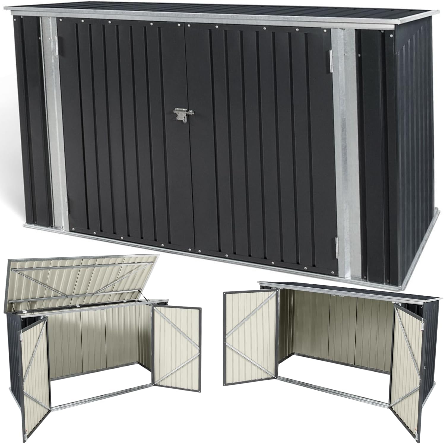 bleujardin - Abri de jardin métal 210x105x130cm - toit ouvrant, double porte, rangement vélos