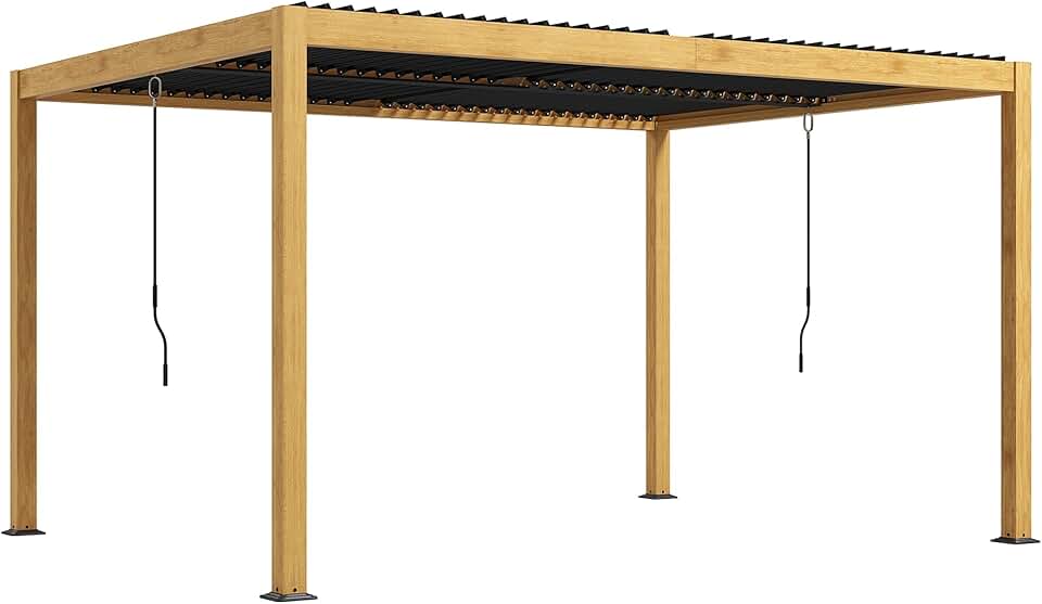 bleujardin - pergola bioclimatique aluminium 3x4m, lames orientables, noir effet bois