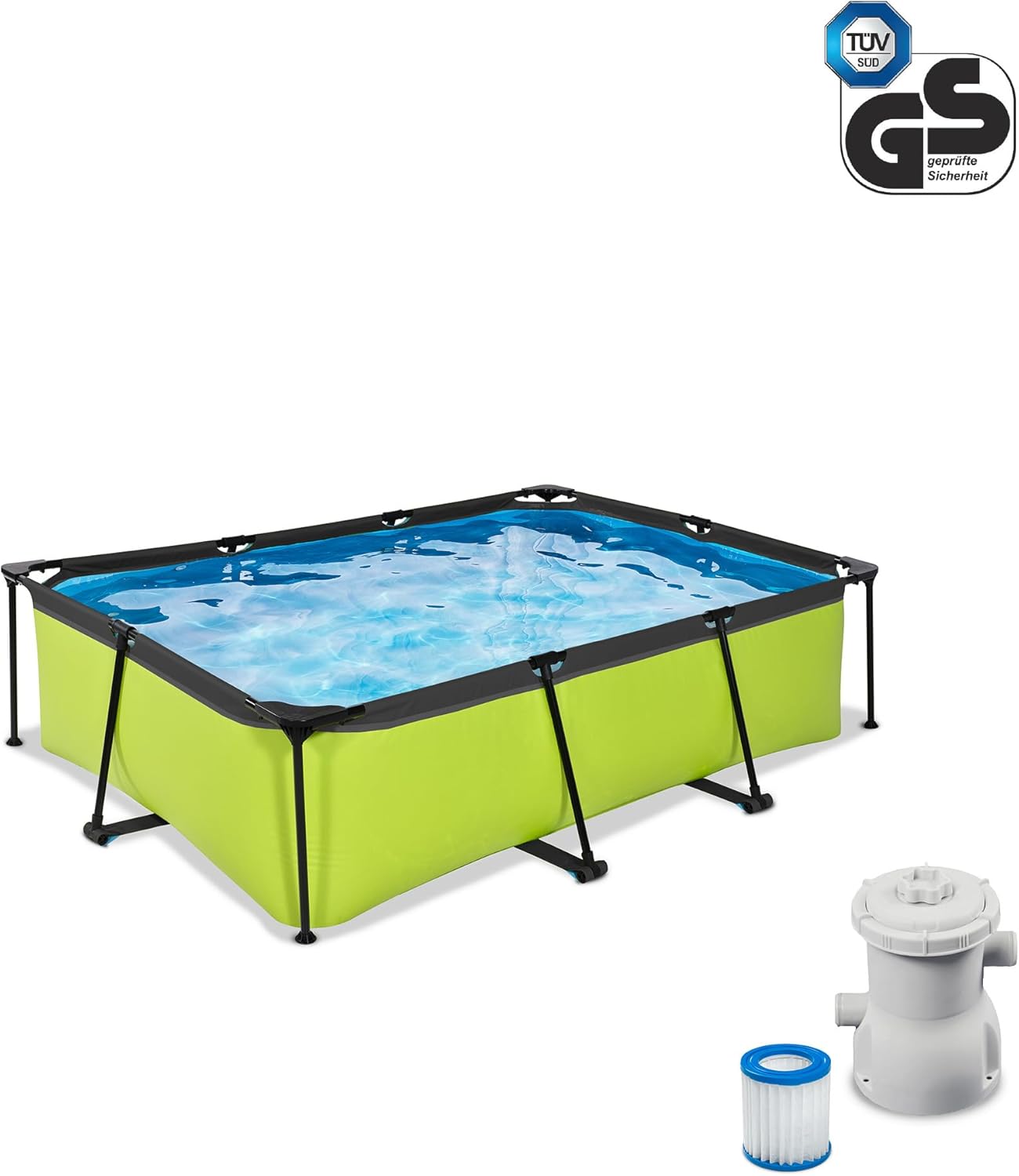 bleujardin Piscine Tubulaire Lime - 220x150x65cm - Piscine Hors Sol Rectangulaire avec Pompe Filtrante à Cartouche - Entrée Basse - Idéal pour Les Jeunes Enfants - Cadre Stable - Design Unique - Vert