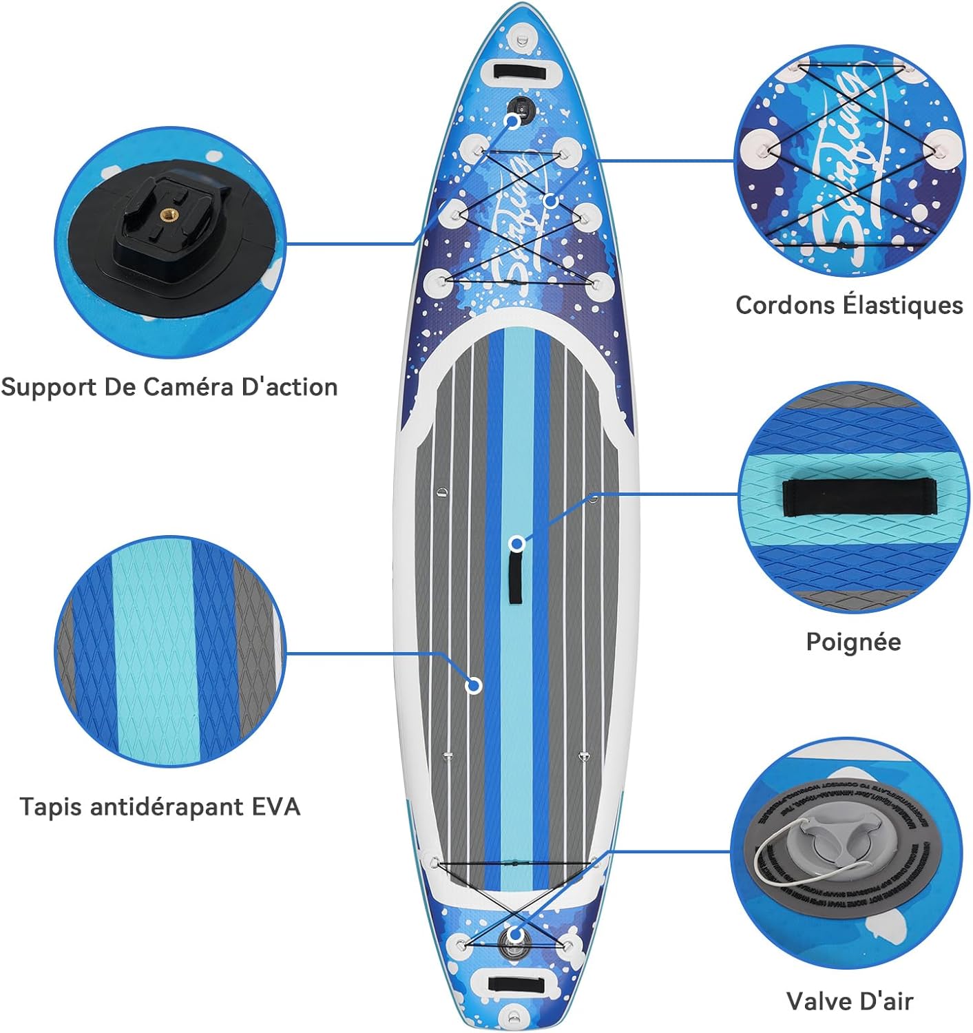 bleujardin - Paddle gonflable 320/335cm - 2 personnes, siège kayak, jusqu'à 150kg