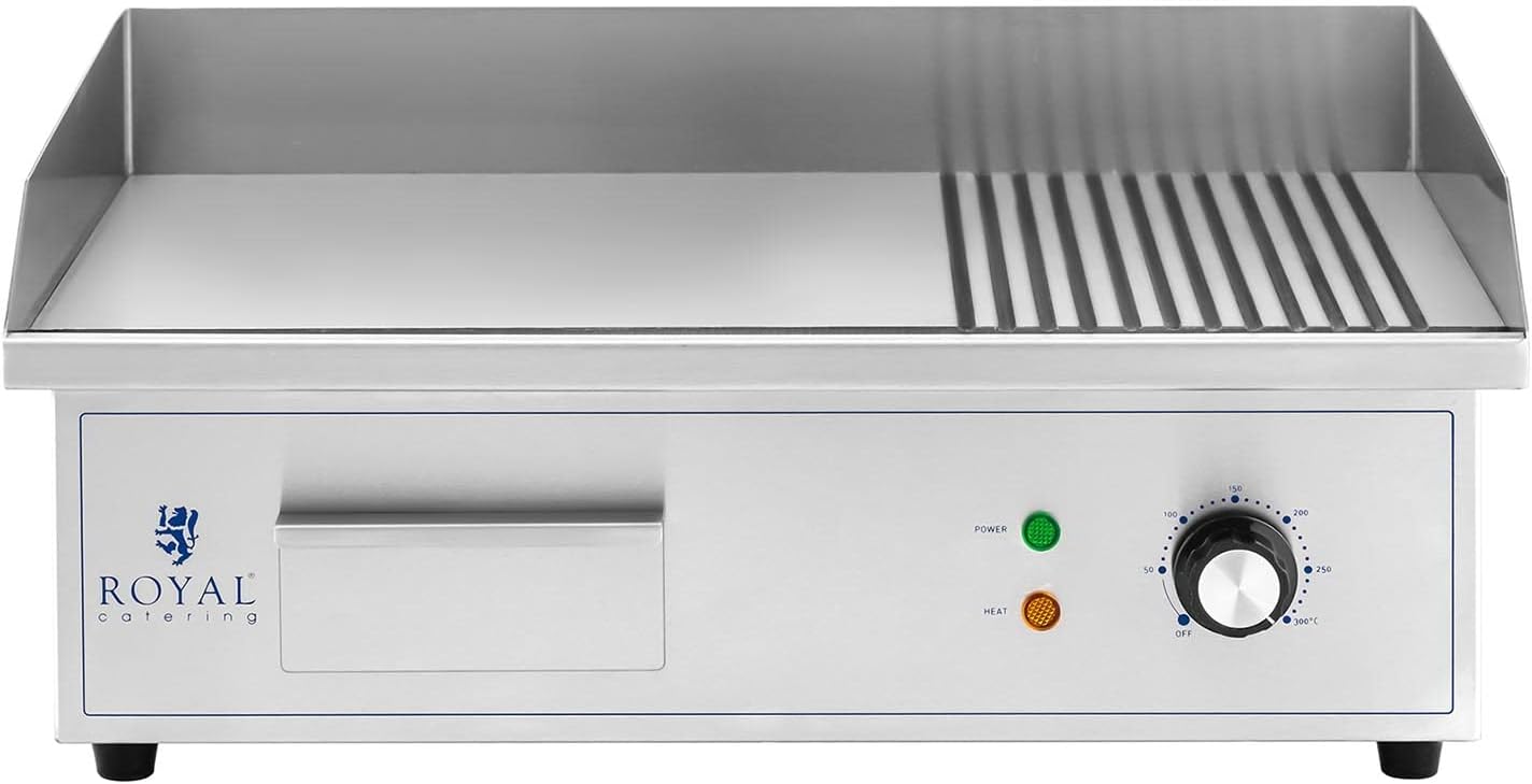 bleujardin - Plancha électrique professionnelle - 548x350 mm - 3000 W, plaque lisse et rainurée - RCPG42-M