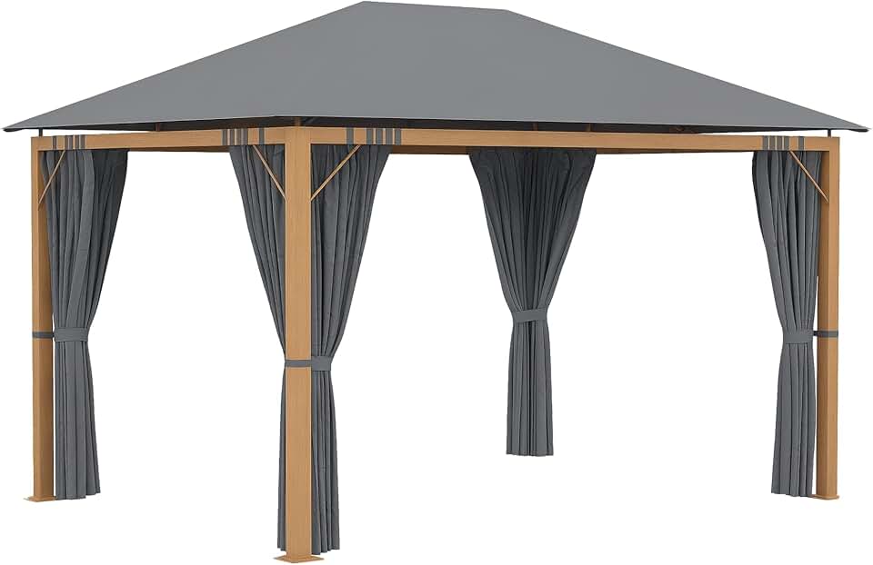 bleujardin - Tonnelle aluminium pavillon 4x3m rideaux toit polyester
