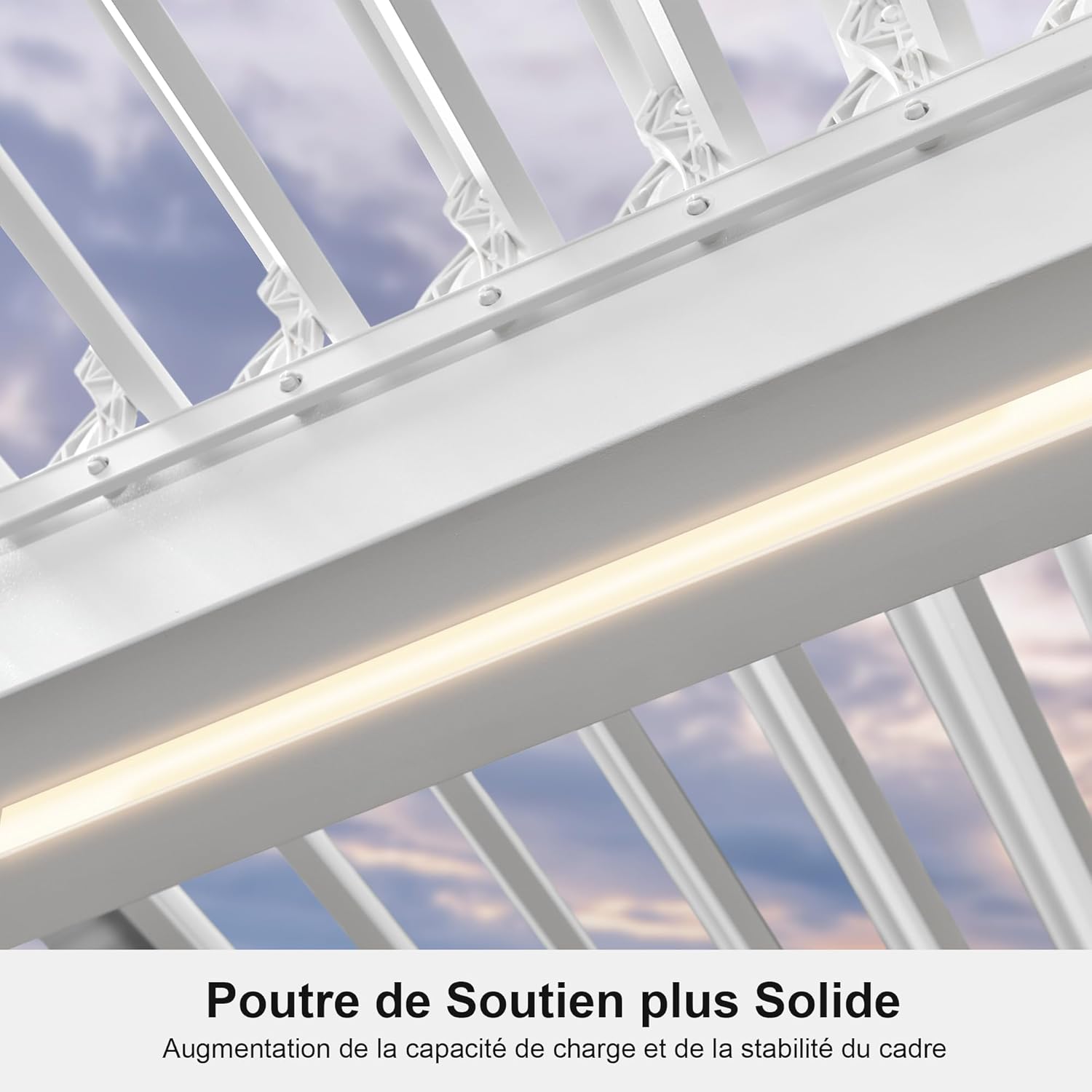 bleujardin - Pergola bioclimatique 4,24x3m - alu, LED, gouttières, blanc