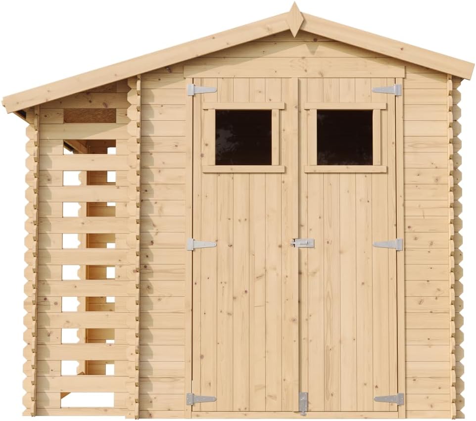 Abri de Jardin en Bois et Range bûches extérieur - Stockage extérieur I206xL272xH218 cm/ 3,53 + 0,97 m2 Petit abri à Outils, Local à vélos - bleujardin M386