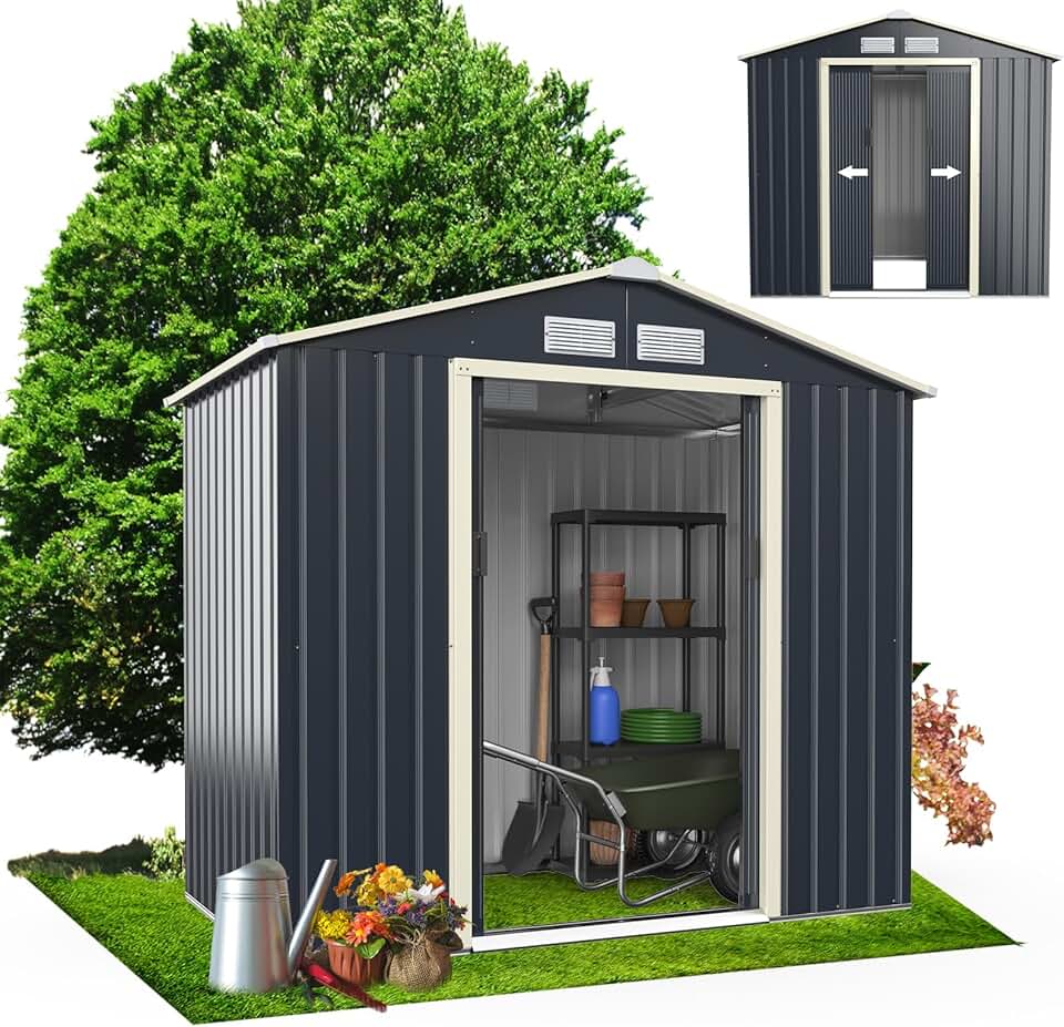 bleujardin - Abri de Jardin Métal série Toit en pente - 213x128x195cm - Porte coulissante, résistant, 3m2