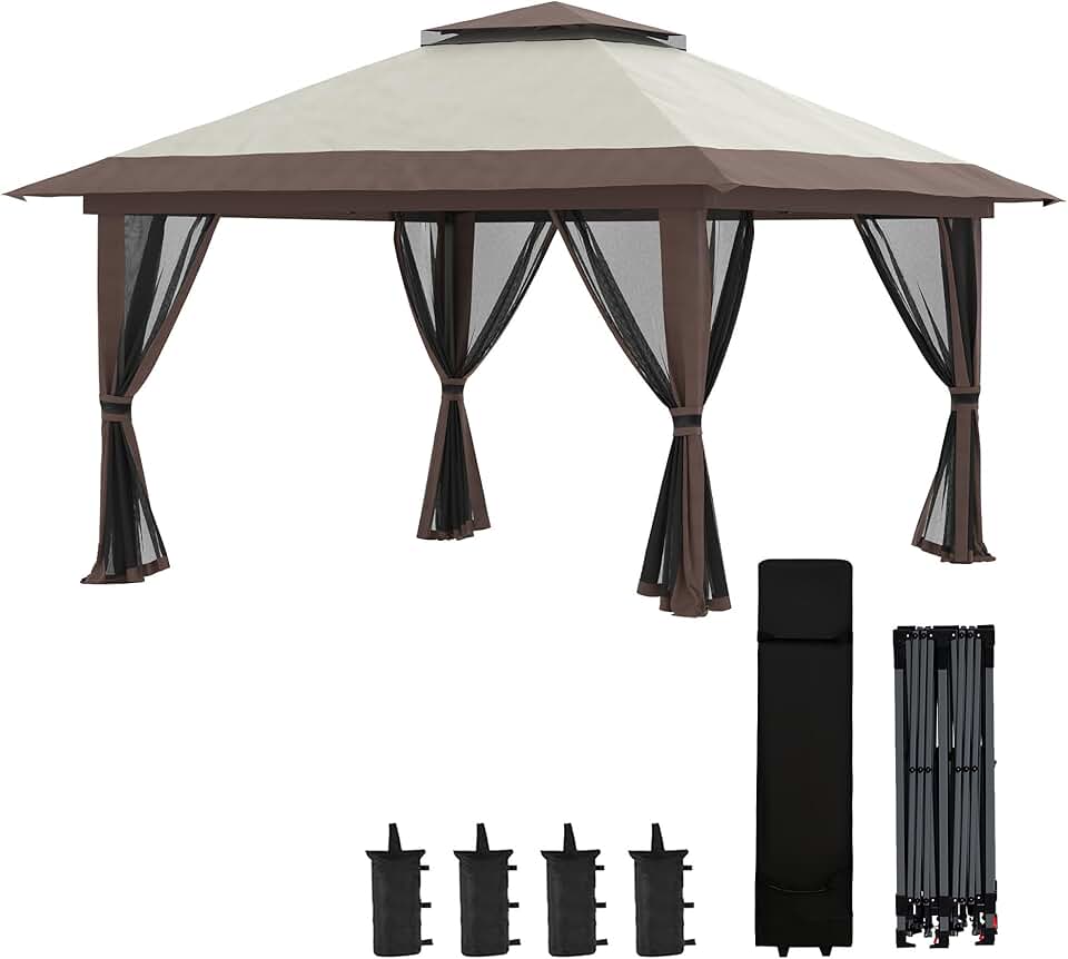 bleujardin - Tonnelle pop-up 4x4 m, double toit, moustiquaires, UV50+