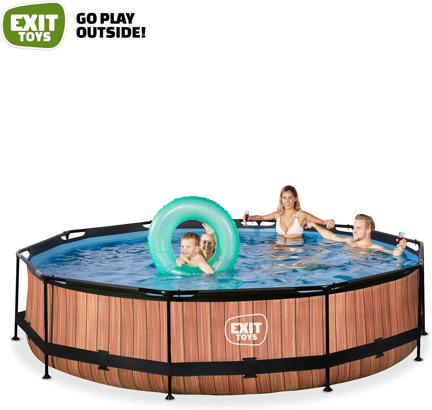 bleujardin Piscine Tubulaire Wood - ø360x76cm - Piscine Hors Sol Ronde Grande avec Pompe Filtrante à Cartouche - Entrée Basse - Idéal pour Les Jeunes Enfants - Cadre Stable - Design Unique - Marron