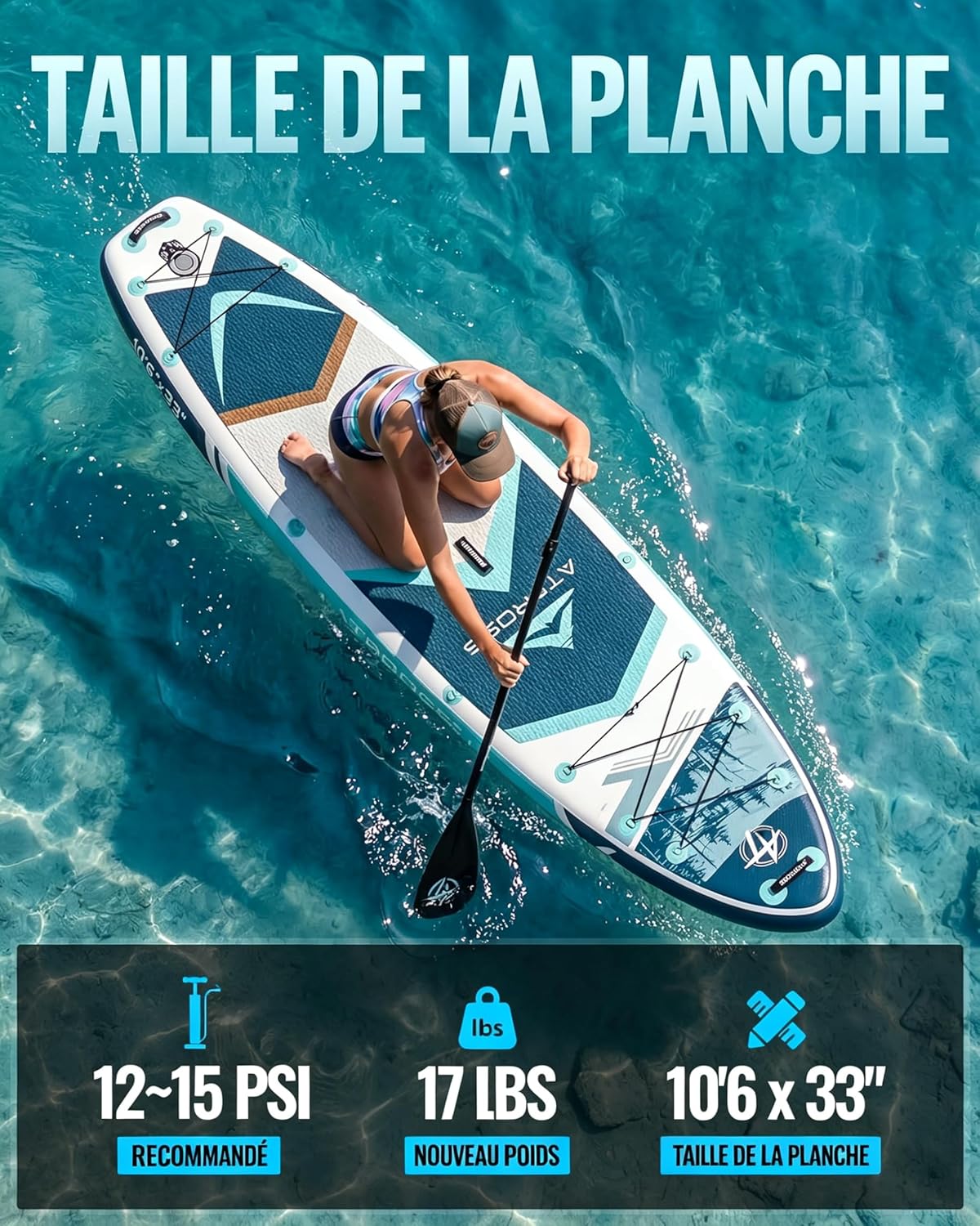 Stand Up Paddle Gonflable Adulte avec Siège Kayak & Accessoires, 320x84cm Planche de Sup Extra Large pour 2 Personnes, Charge 200kg, Kayak Gonflable 2 Places Stable et Antidérapant pour Surf