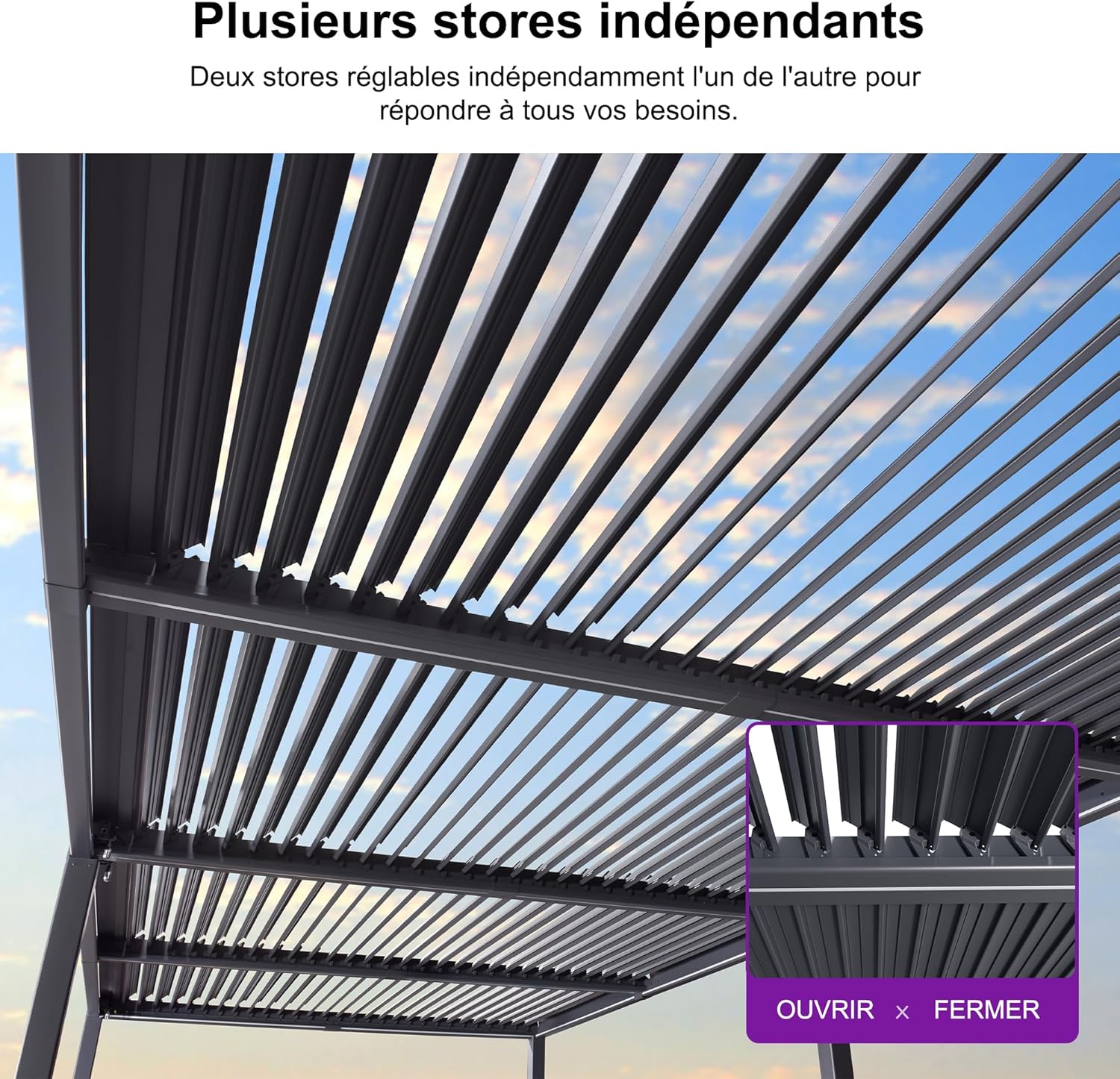 bleujardin - Pergola bioclimatique - 3,5x8,5m - aluminium, lames LED, étanche