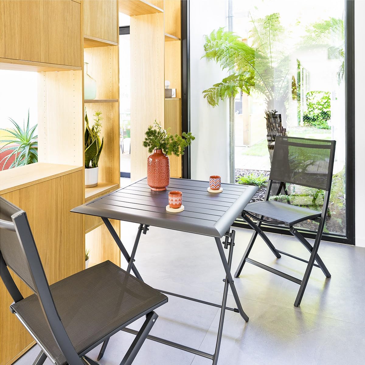 bleujardin - Azua - table pliante 2 places 70x70cm aluminium gris