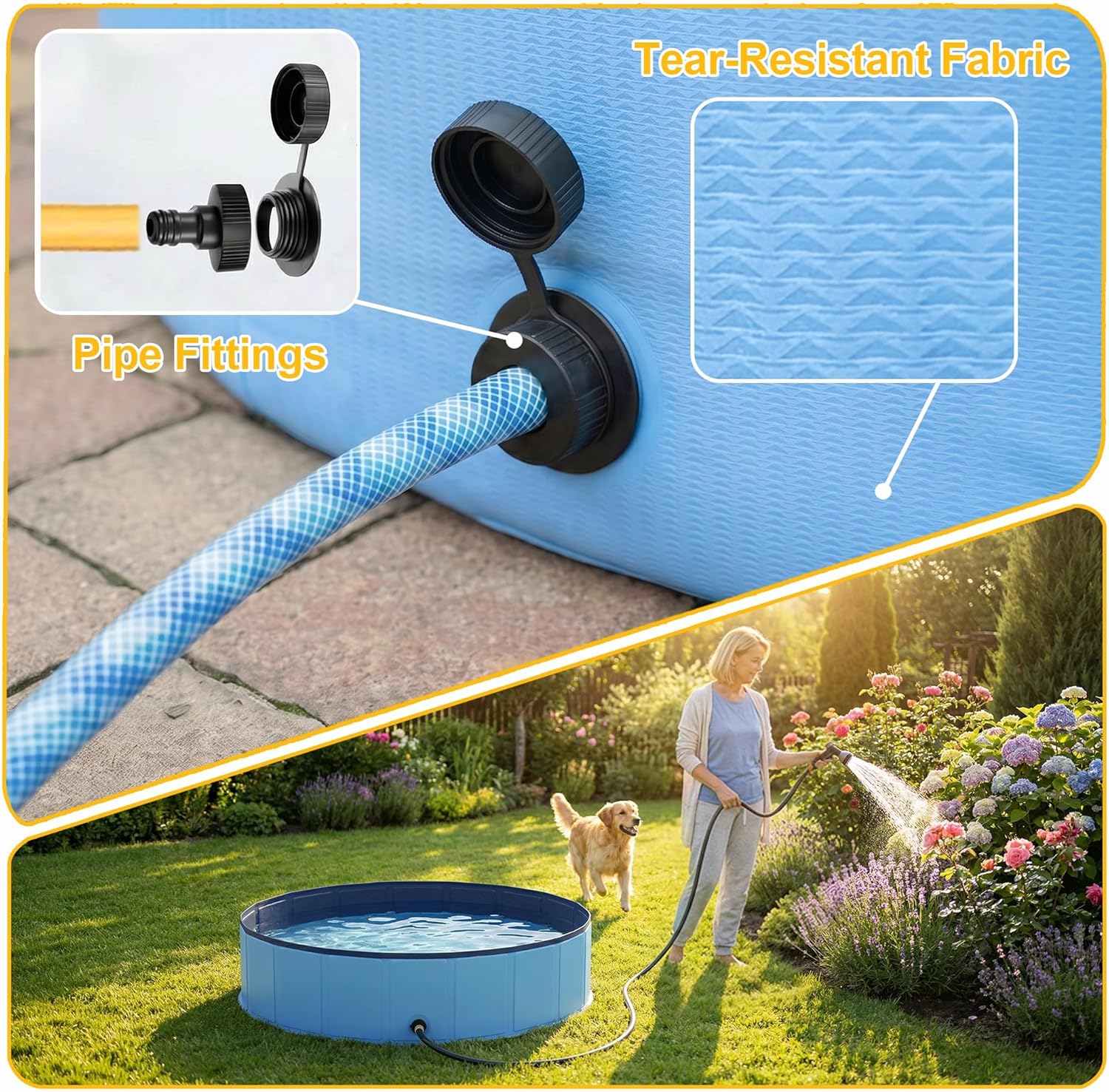 Piscine Chien Pliable 160x30cm en PVC, Piscine Enfant Stable et Antidérapant, Piscine Portable pour Grand Chien et Animaux de Compagnie Bleu