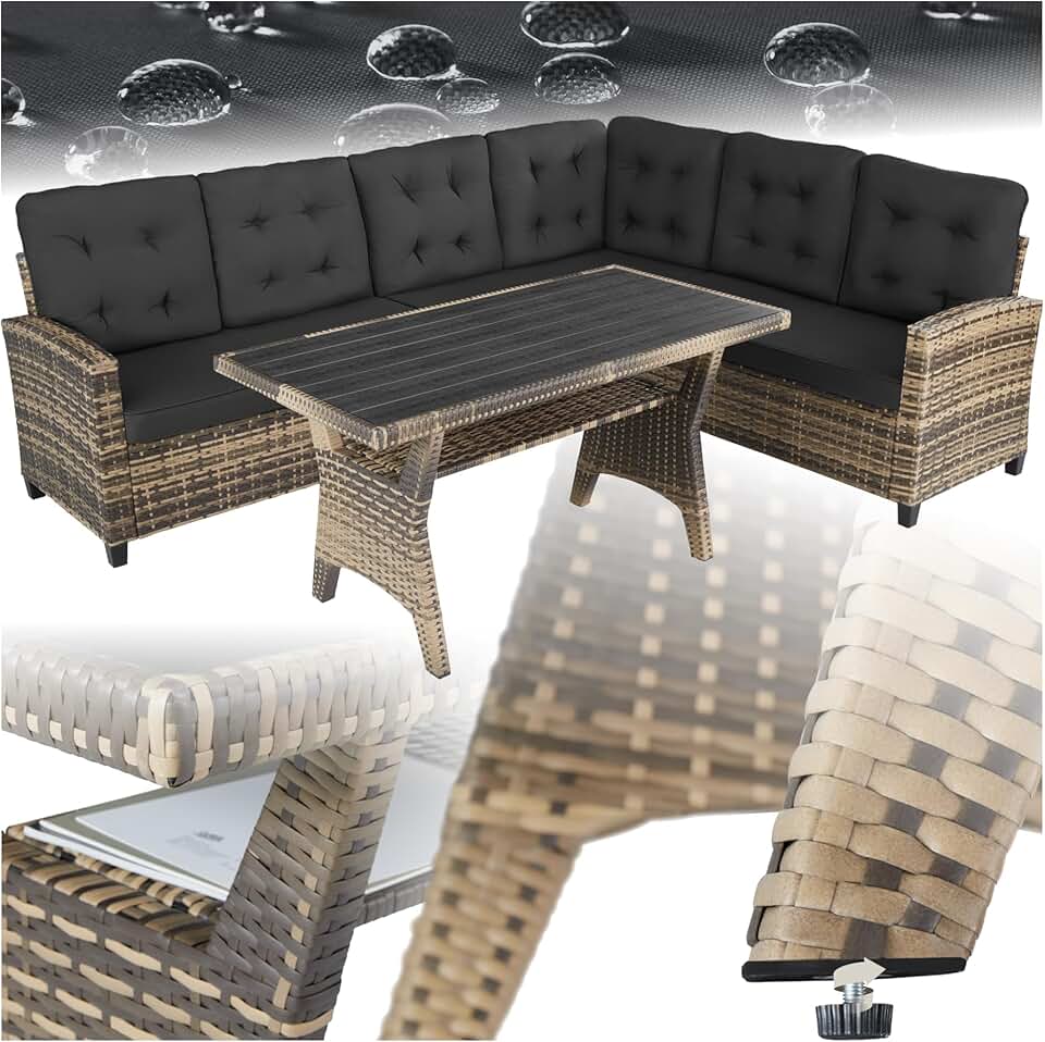 bleujardin - salon de jardin XXL 6 places, rotin, coussins moelleux, table