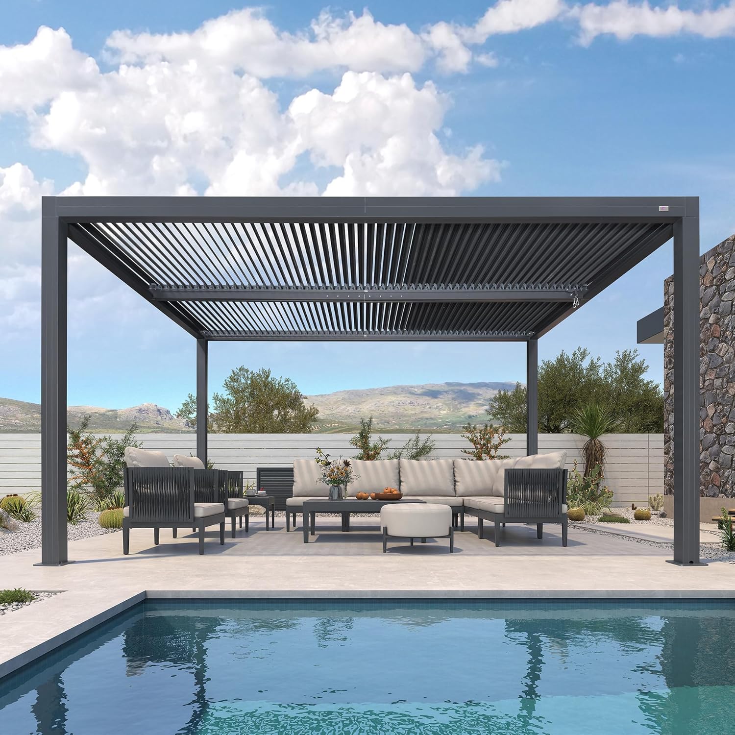 bleujardin - pergola bioclimatique - 4,6x3,3 m - lames orientables, aluminium
