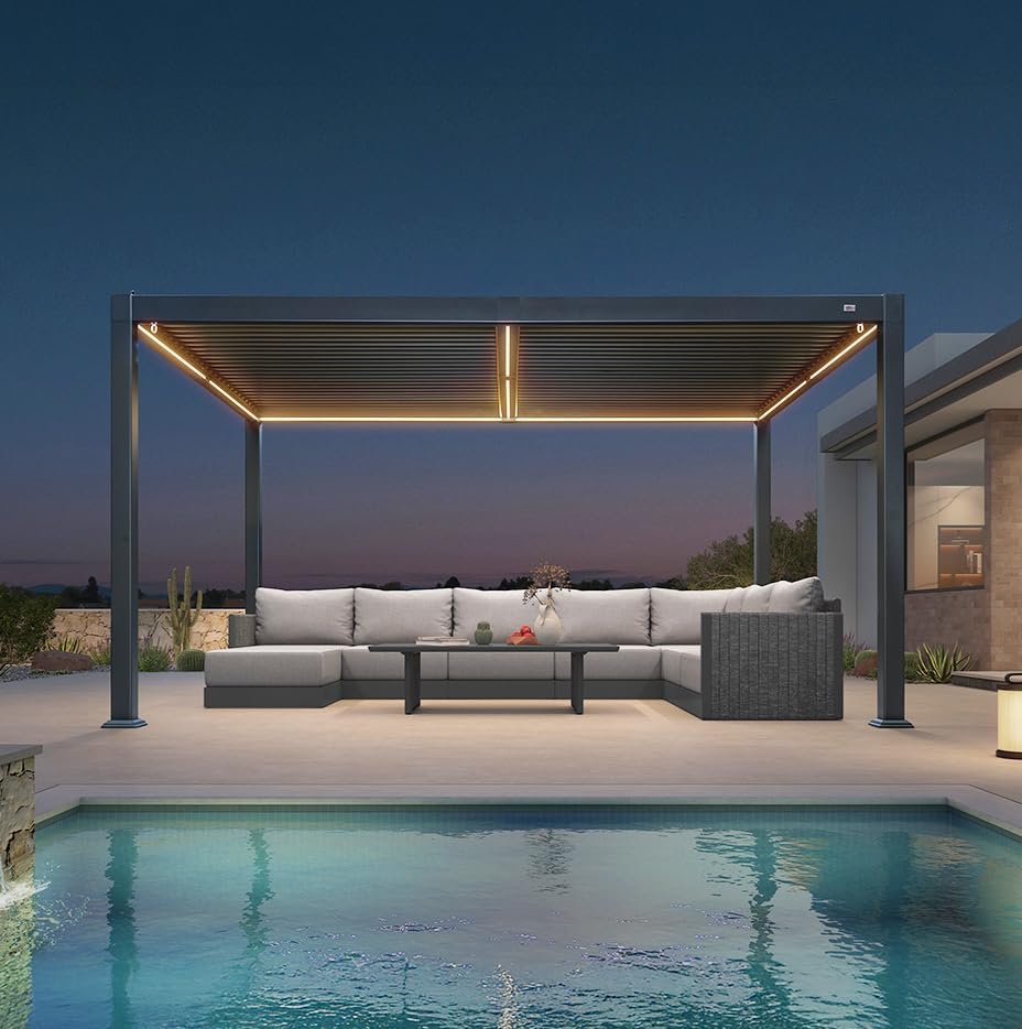 bleujardin - Pergola aluminium bioclimatique - 3 x 4,25 m - Lames orientables, LED, étanche