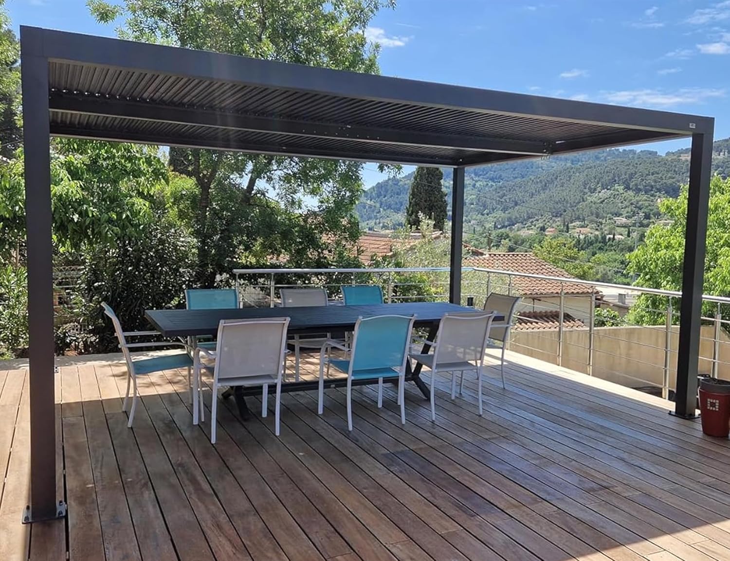 bleujardin - pergola bioclimatique - 4,8x3,68m - aluminium, stores, lames orientables